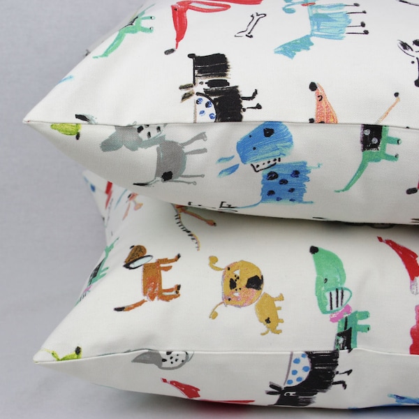 Dog Pillow, Colorful Kids Pillow Cover, Cream, Black, Pink, Blue, Green, Red, Gray, Brown, Cotton, 18 x 18 In Shown, Toss Pillow