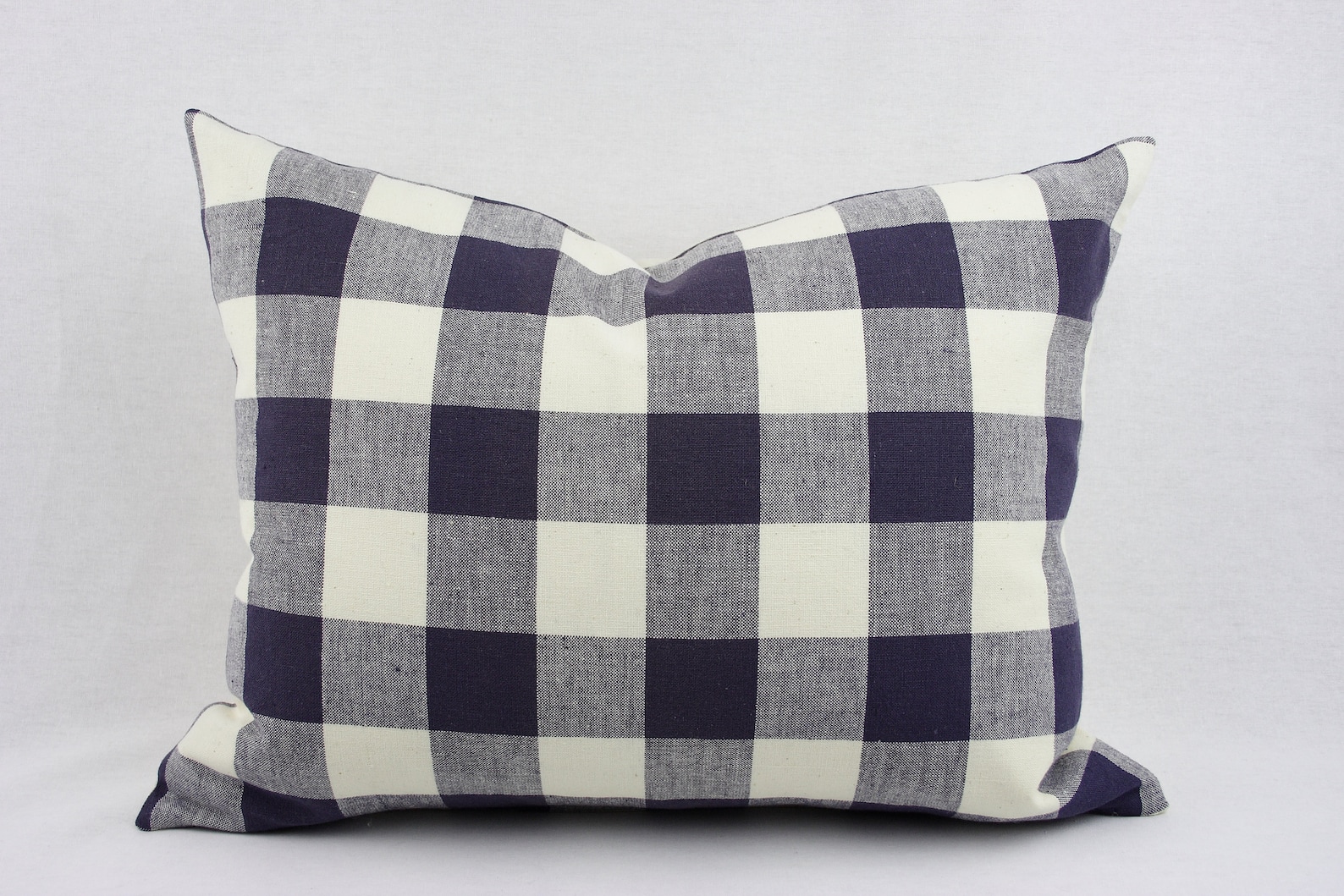 Navy Blue Check Designer Cotton Pillow Cover, 14 X 18 Inch, 1 1/2 Inch