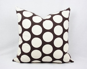 Funda de almohada de lunares grandes de algodón marrón y crema, funda de almohada de 16 x 16 pulgadas, almohada toss, almohada de tiro, almohada de acento, almohada de guardería