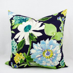 Navy, Blue, Green, Yellow and White Big Floral Pillow Cover, 20 x 20 Inch Pillow Cover, Throw pillow, Toss Pillow, Accent Pillow