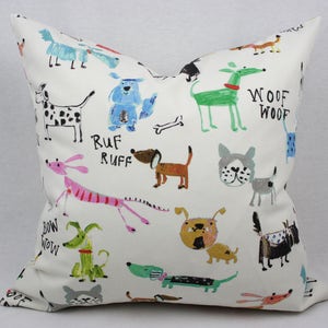 Dog Pillow, Colorful Kids Pillow Cover, Cream, Black, Pink, Blue, Green, Red, Gray, Brown, Cotton, 18 x 18 In Shown, Toss Pillow image 2