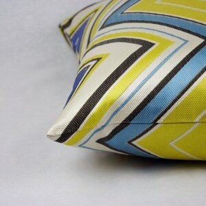 Blue and Yellow Modern Chevron Decorative Pillow Cover, Zig Zag, 20 x 20 in. Shown, Multiple Sizes, Throw Pillow, Accent Pillow, Toss Pillow image 2