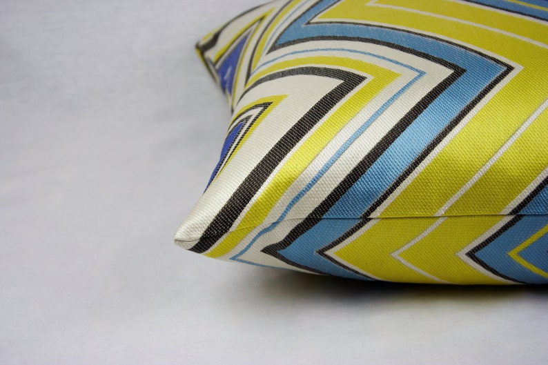 Blue and Yellow Modern Chevron Decorative Pillow Cover, Zig Zag, 20 x 20 in. Shown, Multiple Sizes, Throw Pillow, Accent Pillow, Toss Pillow image 2