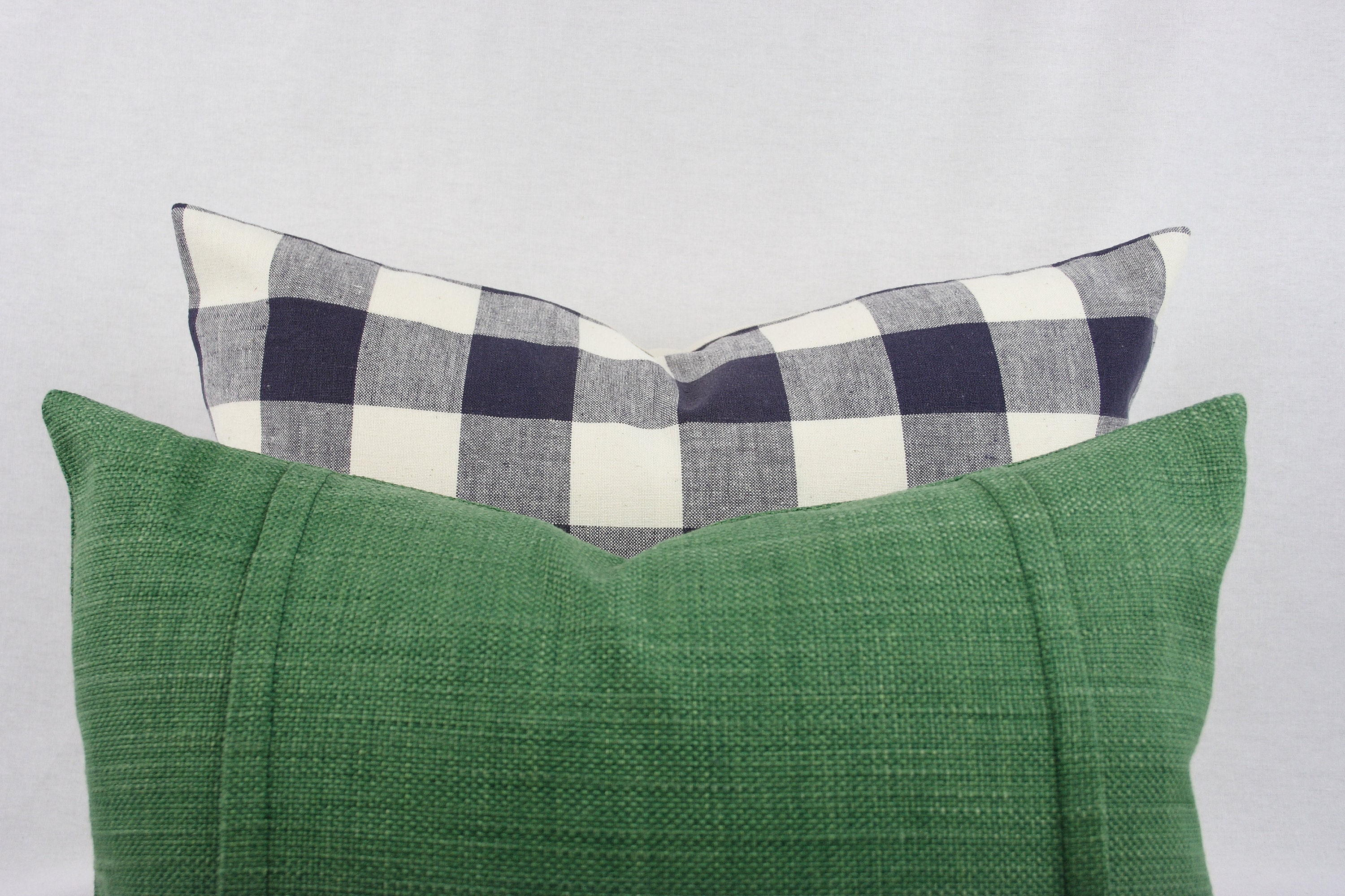 Navy Blue Check Designer Cotton Pillow Cover, 14 X 18 Inch, 1 1/2 Inch