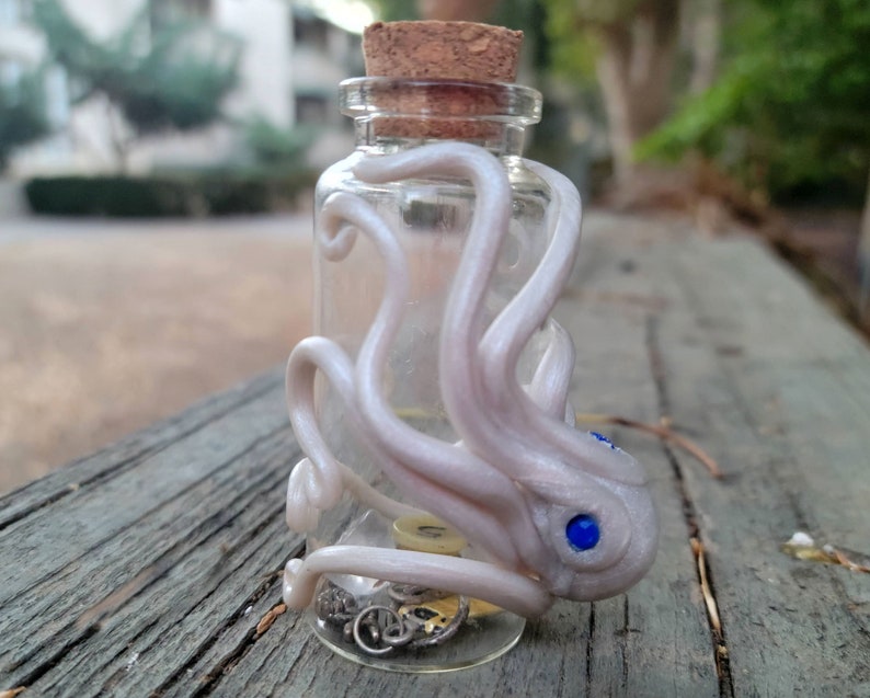 Octopus Jar With Treasures Polymer Clay Sculpture Wrapped Etsy