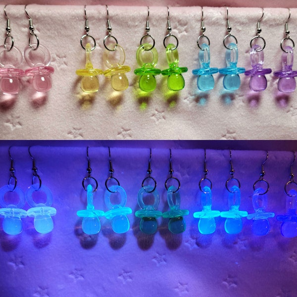 Pacifier earrings!  Small acrylic & Big plastic.  Cute whimsical colorful!  Choose your favorite.