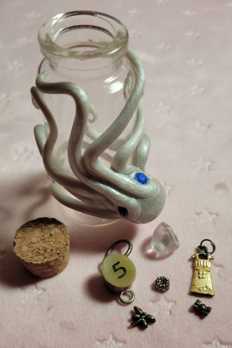 Octopus Jar With Treasures Polymer Clay Sculpture Wrapped Etsy
