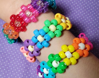 Daisy Chain cuff pony bead kandi bracelet.  Large and Small, choose your favorite and your size!