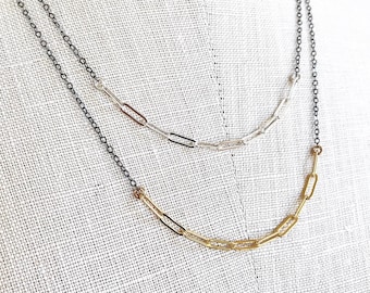 paperclip mixed chain necklace