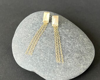 rectangle studs with dangle chains