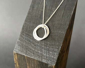 Sterling Silver Trinity Necklace: Hammered Circle Pendant