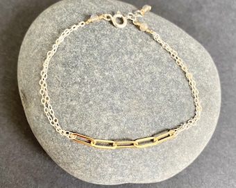 mixed metal paperclip chain bracelet