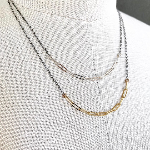 Mixed Metal Paperclip Chain Necklace 