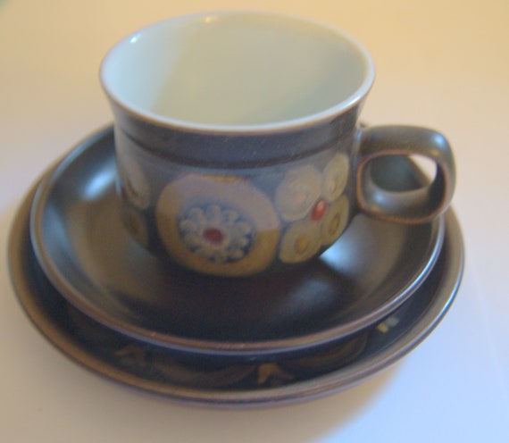 Pair of 1970's Denby Pottery ' Arabesque ' Coffee Cups and Pair of 1970's Denby Pottery ' Arabesque ' Coffee Cups and