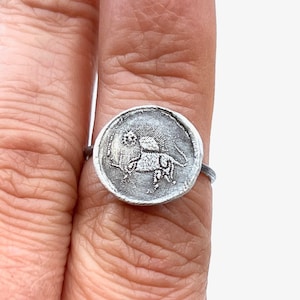Handmade Persian lion & sun wax seal sterling Silver ring,