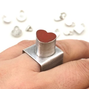 handmade sterling silver one-of-a-kind ring with concrete, Valentine&#39;s gift