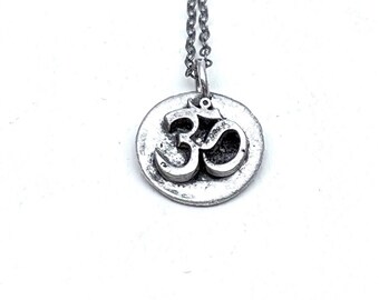 Handmade wax seal sterling Silver Necklace, pendant silver, gift idea, OOM, om symbol