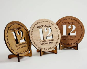 Wooden Rustic Wedding / Engagement Save the Date - Block Cutout