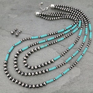 Jewelry Navajo Style Pearl Layered Necklace Set