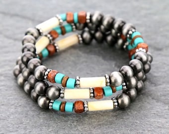 Jewelry Navajo Style Pearl Layered Stackable Stretch Bracelet