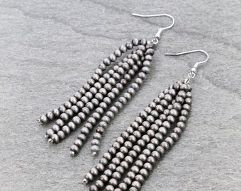 Jewelry Navajo Style Pearl Fringe Dangle Earrings