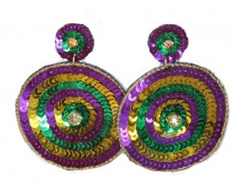 Jewelry Mardi Gras Sequin Circles Round Post Earrings