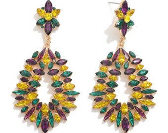 Jewelry Mardi Gras Rhinestone Cluster Drop Earrings