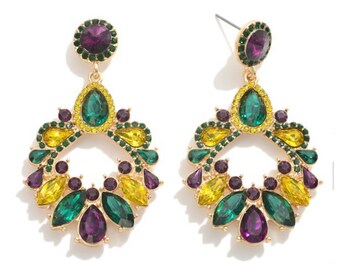 Jewelry Mardi Gras Rhinestone Drop Earrings