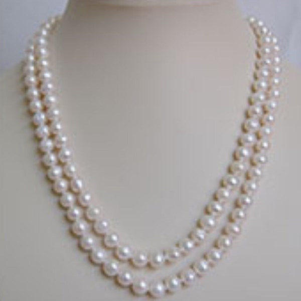 Jewelry 7mm Cultured Freshwater Pearl Double Strand Necklace w/Steering Wheel Clasp