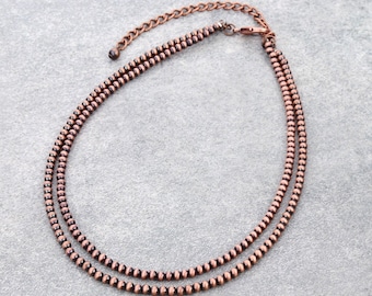 Jewelry 16″ Long, 2-strand Tiny 4mm Copper Navajo Style Pearl Necklace