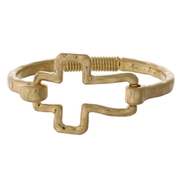 Jewelry Hammered metal, hinge bracelet with an open cross or heart focal - Assorted Colors