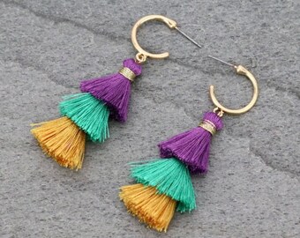 Jewelry Triple Tassel Hoop Earrings