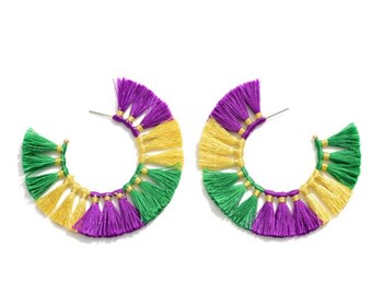 Jewelry Mardi Gras Tassel Hoop Earrings