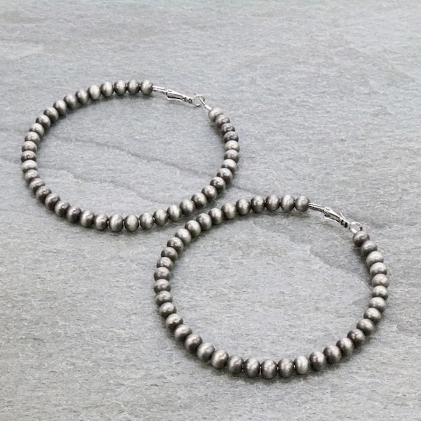 Jewelry 3-Inch Navajo Style Pearl Hoop Earrings