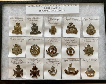 Vintage Cap Badges of Infantry Regiments of the British Army in WW1 and WW2 (A6)