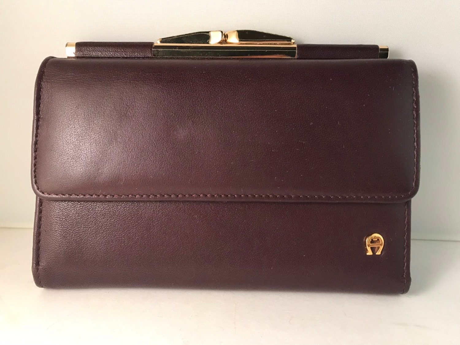 Etienne Aigner Vintage Dark Brown Kiss Lock Fastening Ladies