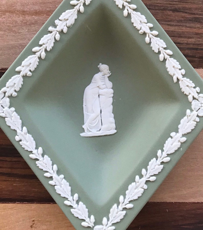 Jasper Ware Sage Wedgewood Set of Four Diamond Shaped Vintage TrinketPin Dish English Romantic