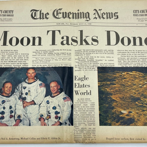 Vintage The Evening News Moon Landing July 21, 1969  (B1)