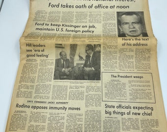 Vintage Star Ledger Nixon Resigns Newspaper August 9, 1974  (B1)
