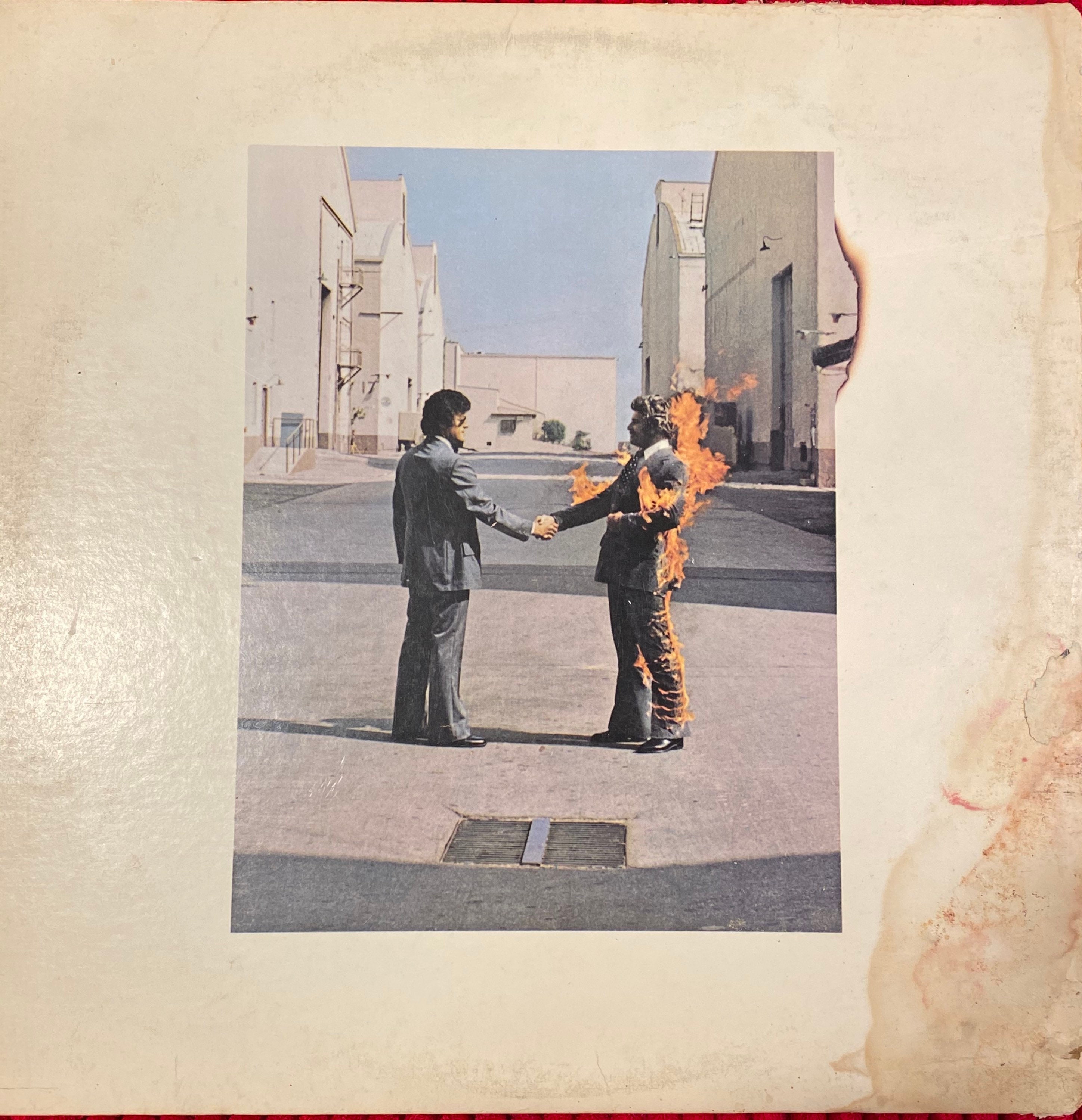 Vintage 1975 Pink Floyd Wish You Were Here Vinyl Album (cover damaged)