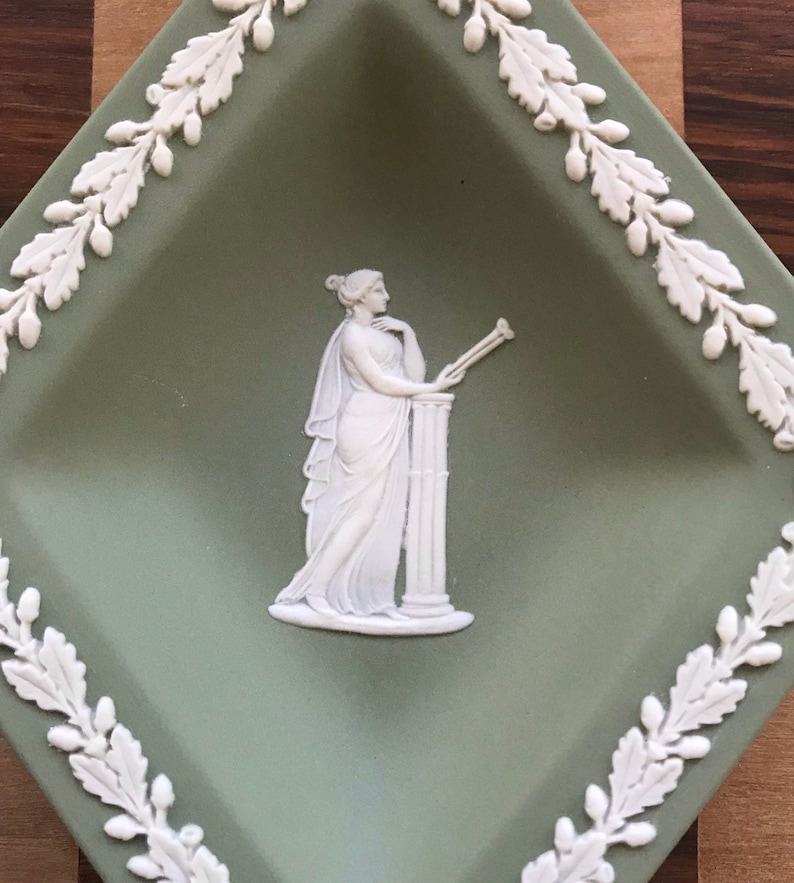 Jasper Ware Sage Wedgewood Set of Four Diamond Shaped Vintage TrinketPin Dish English Romantic