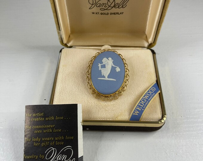 Wedgewood 1970s Brooch Pendant Dancing Hours Designed ByVan Dell 14 kt Gold Over Sterling Silver Original Box (B3)