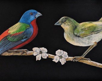 Painted Buntings  - 8.5 x 11" print from original acrylic painting