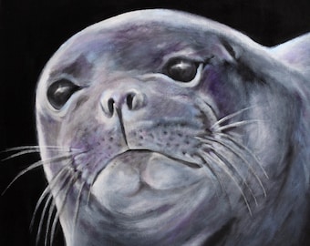 Caribbean Monk Seal painting - 8.5 x 11" print from original acrylic painting