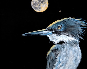 Belted Kingfisher painting - 8.5 x 11" print from original acrylic painting