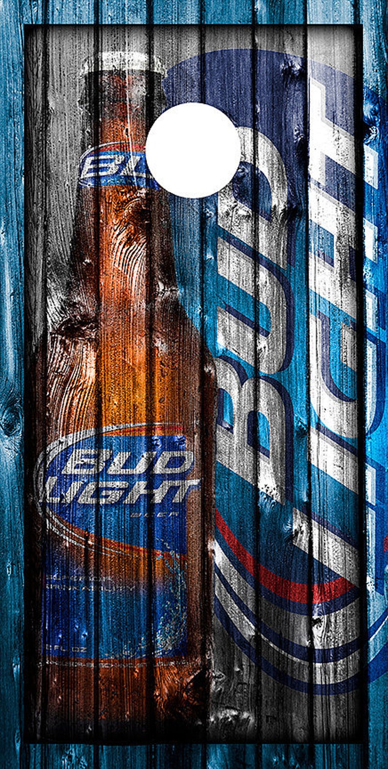Bean Bag Toss Game Bud Light Bottle On Barn Wood Corn Hole Boards