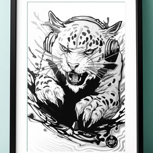 Vinyl Velocity Poster, DJ Cat Print, Purrfect Mix Wall Art, Cat Lover Home Decor, Black and White Cat Art, Watercolor Cat Art, 11x17&quot;
