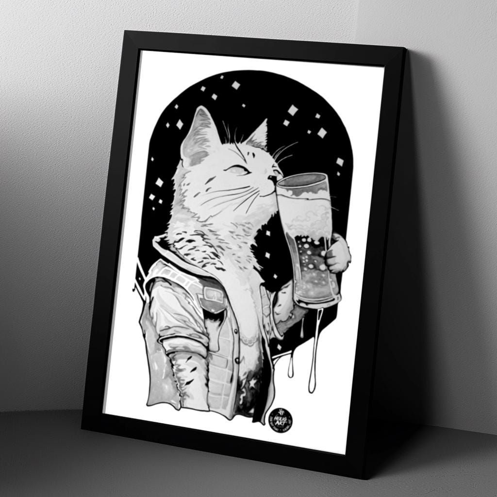 Drinking Cat Poster, Beer Kitty Art Print, Funny Pet Gift (11x17) - Etsy