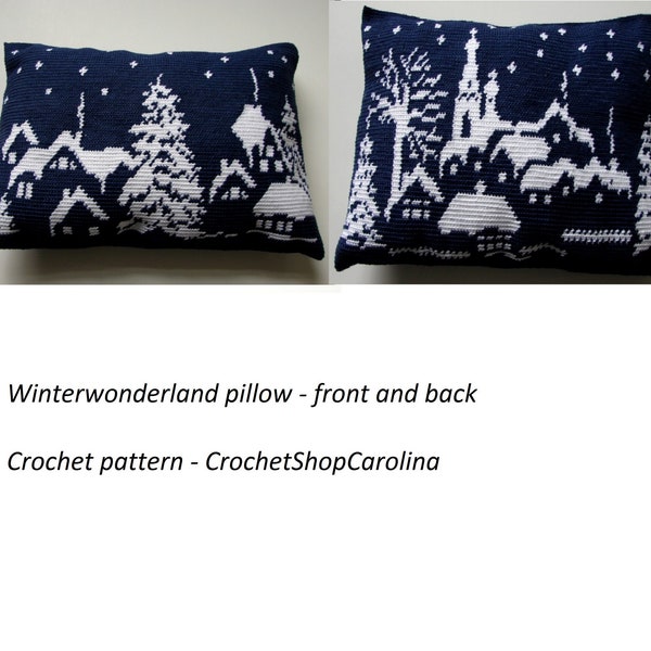 Crochet pattern pillow winter wonderland | throw tapestry snowy landscape xmas | christmas, snow decor design tutorial PDF Instant download