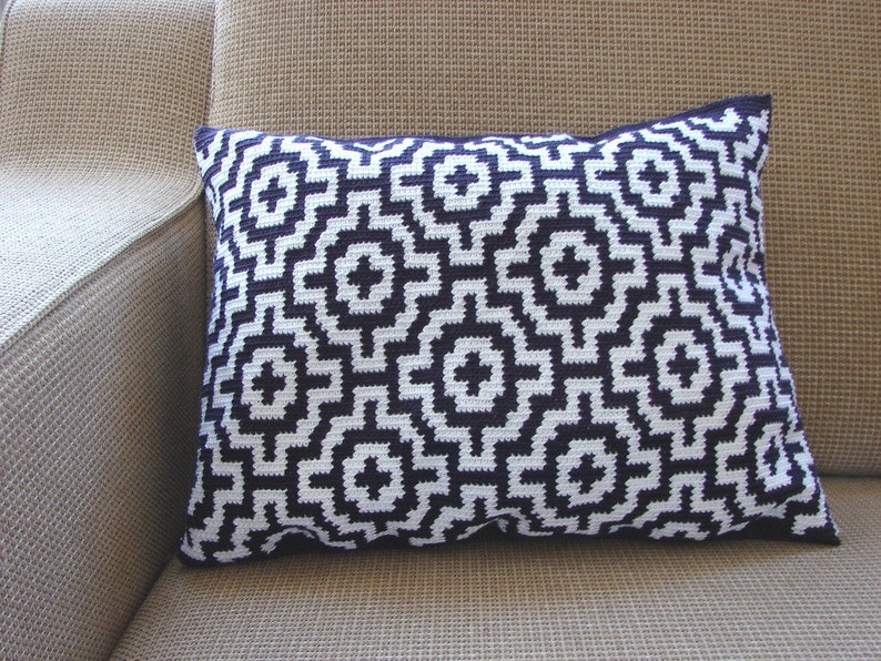 Crochet pattern mosaic tile pillow throw tapestry little cushion summer mosaic tile pillow decorative design image 6